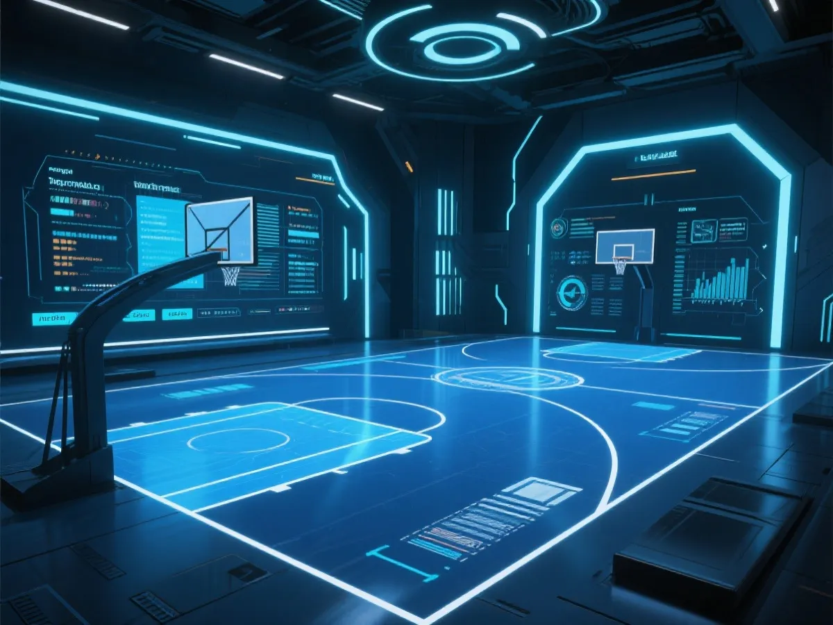 虚拟篮球策略练习场景插画